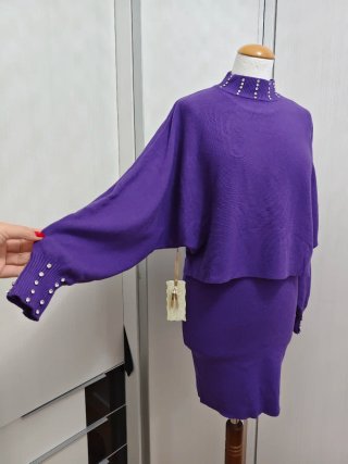 Conjunto vestido y jersey morado. S-M