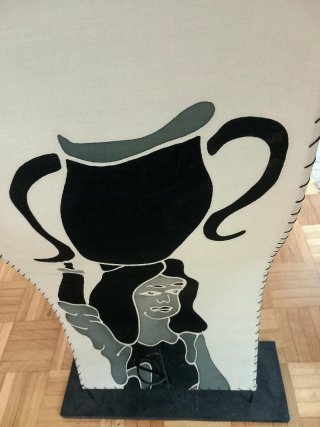 Lámpara de pie madera, ratán y tela