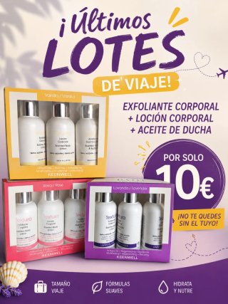 Kit de viaje Keenwell: Exfoliante, Loción y Ducha