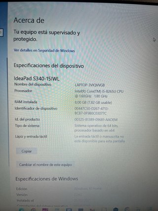 Lenovo IdeaPad S340 Plata I5 8th Gen