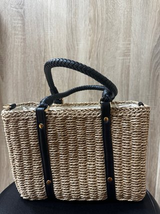 Bolso Capazo Trenzado /Beige & Black Woven Tote Ba