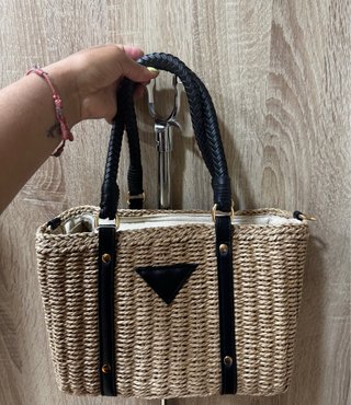Bolso Capazo Trenzado /Beige & Black Woven Tote Ba