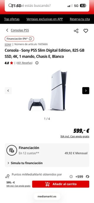 Consola Sony PS5 Slim Digital Edition Blanca