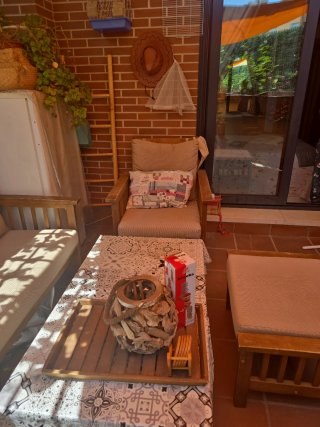 Conjunto Terraza Madera y Tela