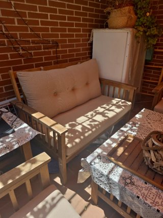 Conjunto Terraza Madera y Tela