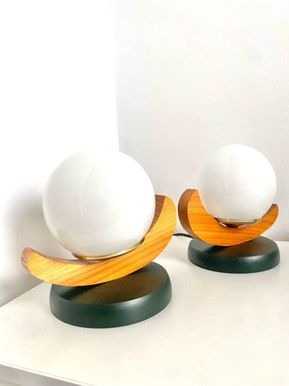 Lámparas de mesa madera y cristal