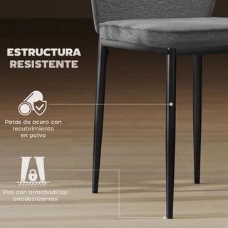 Set 2 Sillas Terciopelo Gris Respaldo Curvo