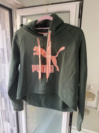 Sudadera Puma Verde con Logo Rosa