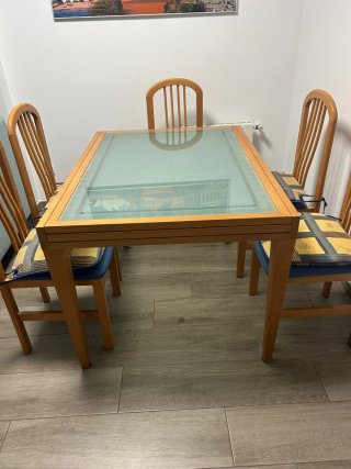 Mesa comedor madera y cristal