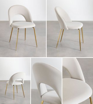 Silla comedor Sklum tapizada beige y dorada