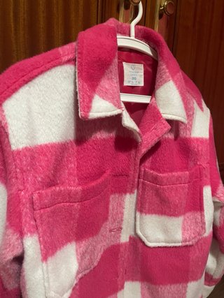 Chaqueta cuadros rosa y blanco oversize
