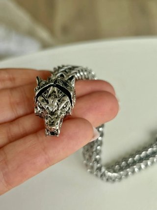 Bracciale Lupo Gotico Acciaio Argento