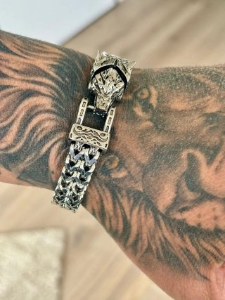 Bracciale Lupo Gotico Acciaio Argento