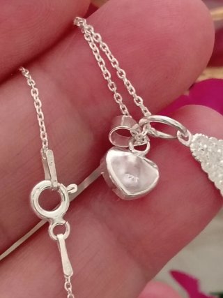Virgen del Rocío y Corazón cadena 50 cm. Plata