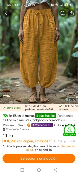 Pantalón de verano mostaza talla única