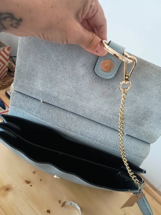 Bolso piel y ante azul nuevo con etiqueta