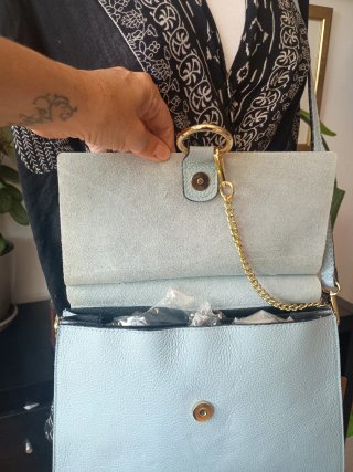 Bolso piel y ante azul nuevo con etiqueta