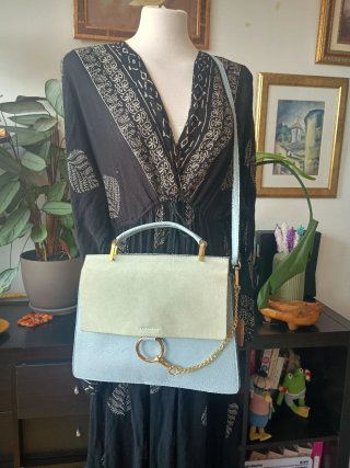 Bolso piel y ante azul nuevo con etiqueta