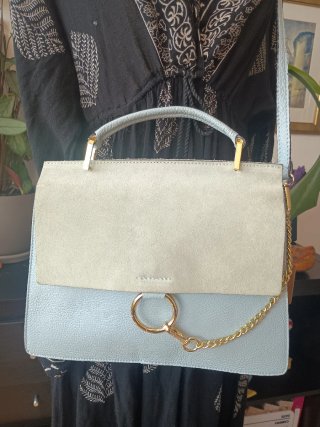 Bolso piel y ante azul nuevo con etiqueta