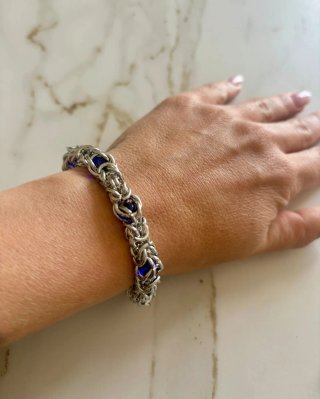 Bracciale Acciaio Inox con Gemme Blu
