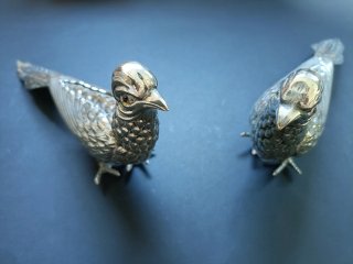 Pareja Faisanes Vintage Metal Plateado