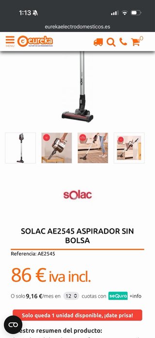 Aspirador Solac Solution AE2545 (sin batería)