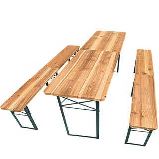 Conjunto de mesa y bancos de madera plegables 3 piezas 220cm, marrón