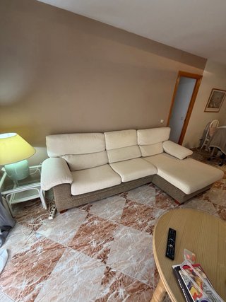 Sofá chaise longue 3 plazas tela beige