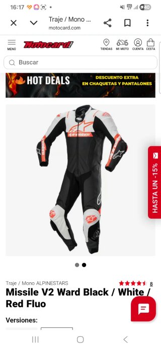 Mono Alpinestars Missile V2 1 pieza talla 54
