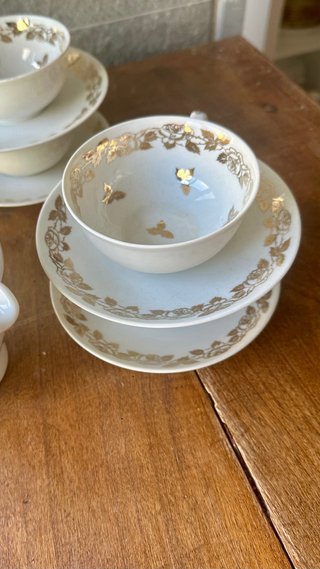 Juego de té Limoges porcelana oro 6 servicios