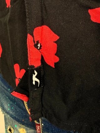 Hollister Camicia Uomo XS Nera Fiori Rossi Viscosa