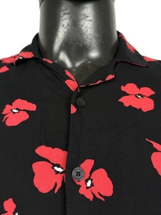 Hollister Camicia Uomo XS Nera Fiori Rossi Viscosa