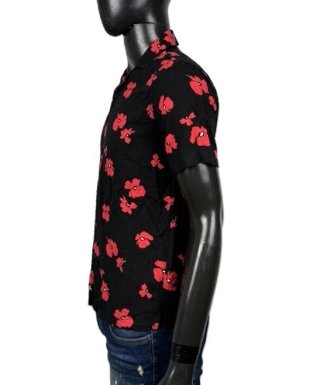 Hollister Camicia Uomo XS Nera Fiori Rossi Viscosa