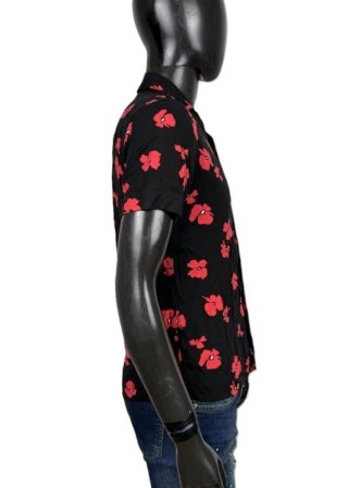 Hollister Camicia Uomo XS Nera Fiori Rossi Viscosa