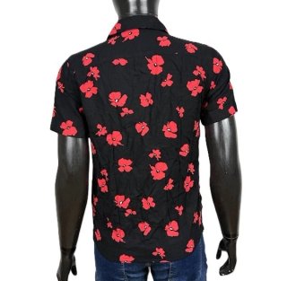 Hollister Camicia Uomo XS Nera Fiori Rossi Viscosa