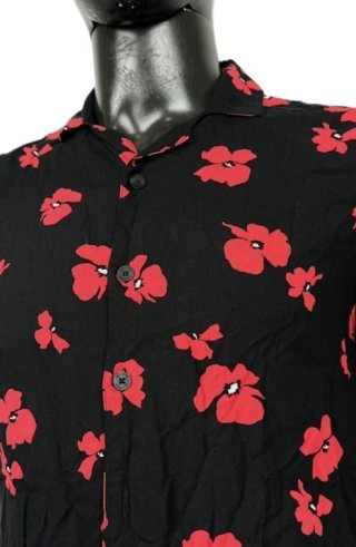 Hollister Camicia Uomo XS Nera Fiori Rossi Viscosa