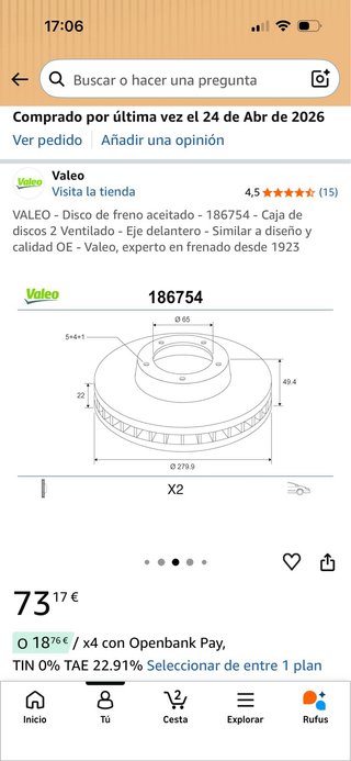Discos Freno Delanteros Valeo 280mm