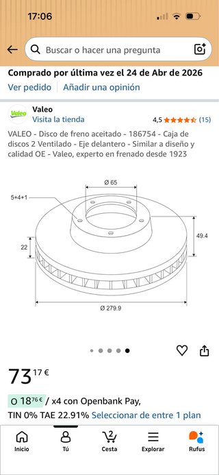 Discos Freno Delanteros Valeo 280mm