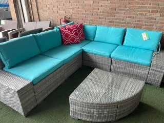 Sofá Rinconera Jardín Mimbre y Cristal