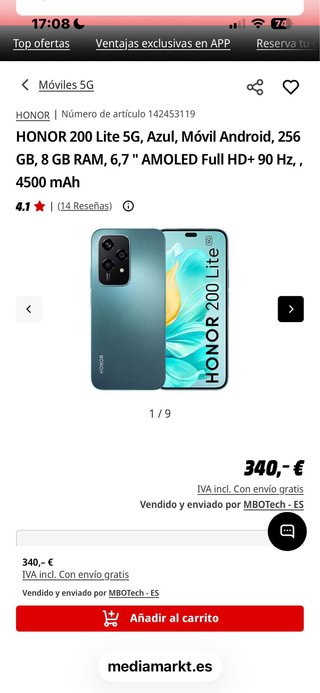 Honor 200 Lite 5G 256GB Azul (NEGOCIABLE)