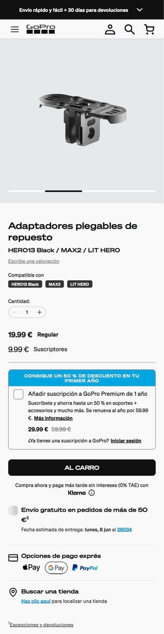 Adaptadores Plegables GoPro Repuesto.