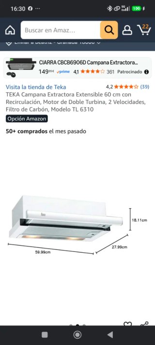 Campana extractora Teka extensible de color blanco