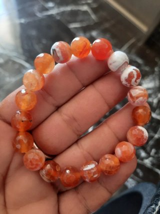 Pulsera Ágata Naranja y Blanca Facetada