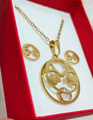 Collar y pendientes acero dorado