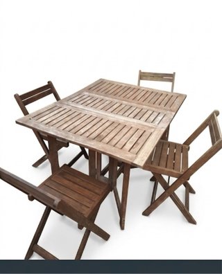 Tavolo da giardino pieghevole in legno con 4 sedie
