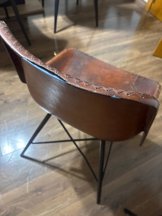 Sedia Vintage in Pelle e Metallo Marrone Nero