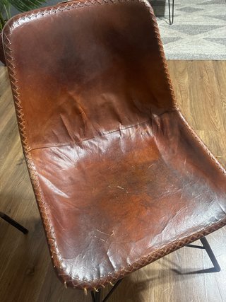 Sedia Vintage in Pelle e Metallo Marrone Nero