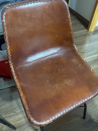 Sedia Vintage in Pelle e Metallo Marrone Nero