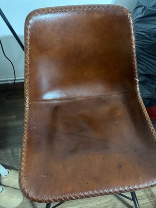 Sedia Vintage in Pelle e Metallo Marrone Nero