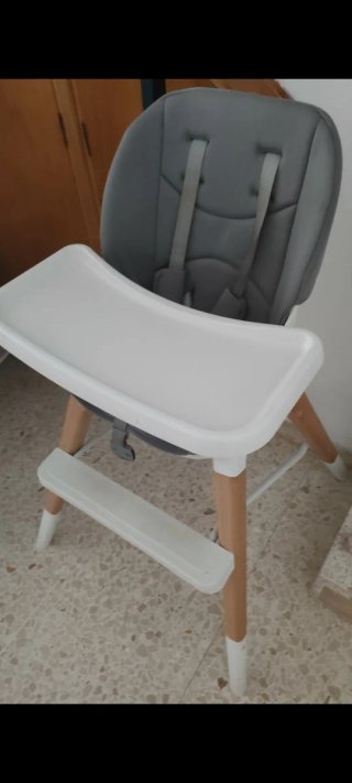 Trona bebé gris y madera